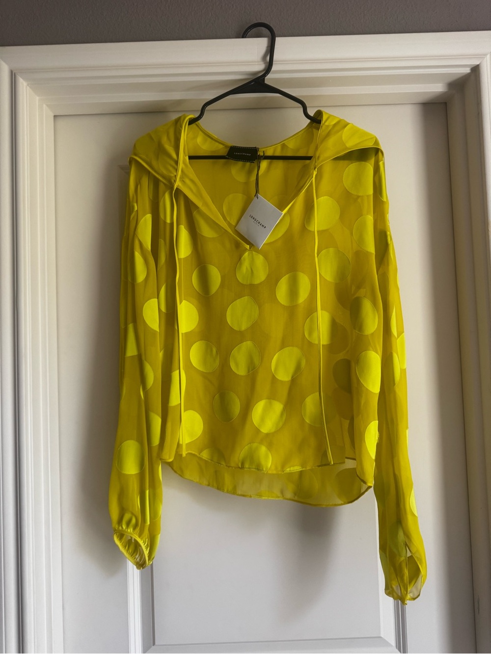 NWT Sheer Polka Dot Hooded Blouse - Yellow - silk Longchamp